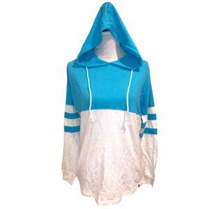Popular Hooded Pullover Cotton Sweatshirt White Blue Small Drawstring Breathable
